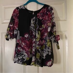 Maurice’s Medium Black floral blouse with ties on arms